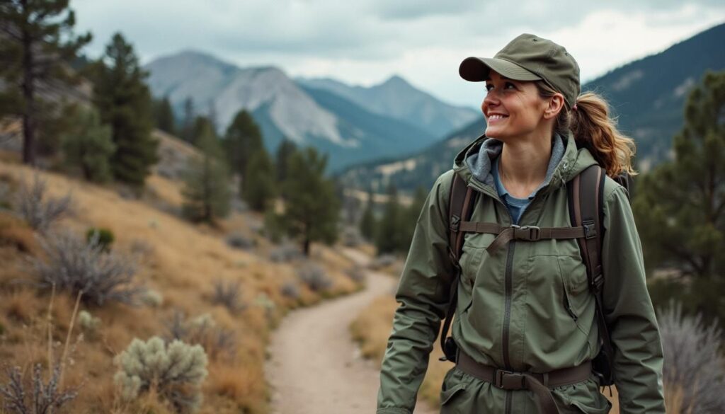 A woman hikes on a scenic trail in Colorado.